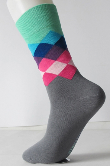 Grey Colorful Plaid Socks