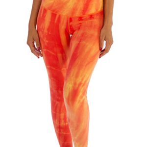 Orange and yellow flame printed women’s workout leggings