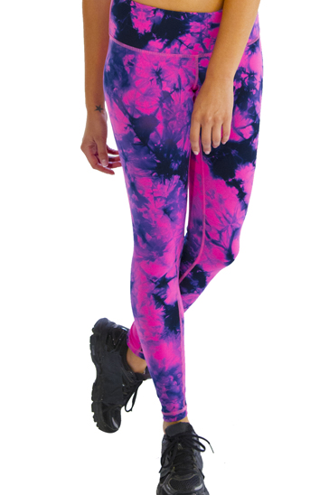 Pink and navy blue tie and dye leggings